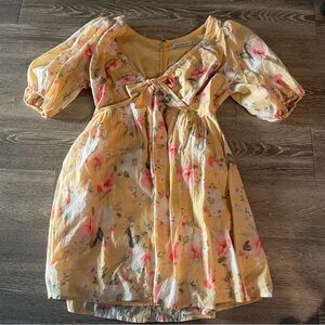 Abercrombie & Fitch yellow floral bust tie puff sleeve short dress Medium
